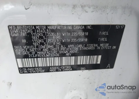 2018 Toyota Rav4 Se z USA, uszkodzony, nr VIN 2T3JFREV3JW732406